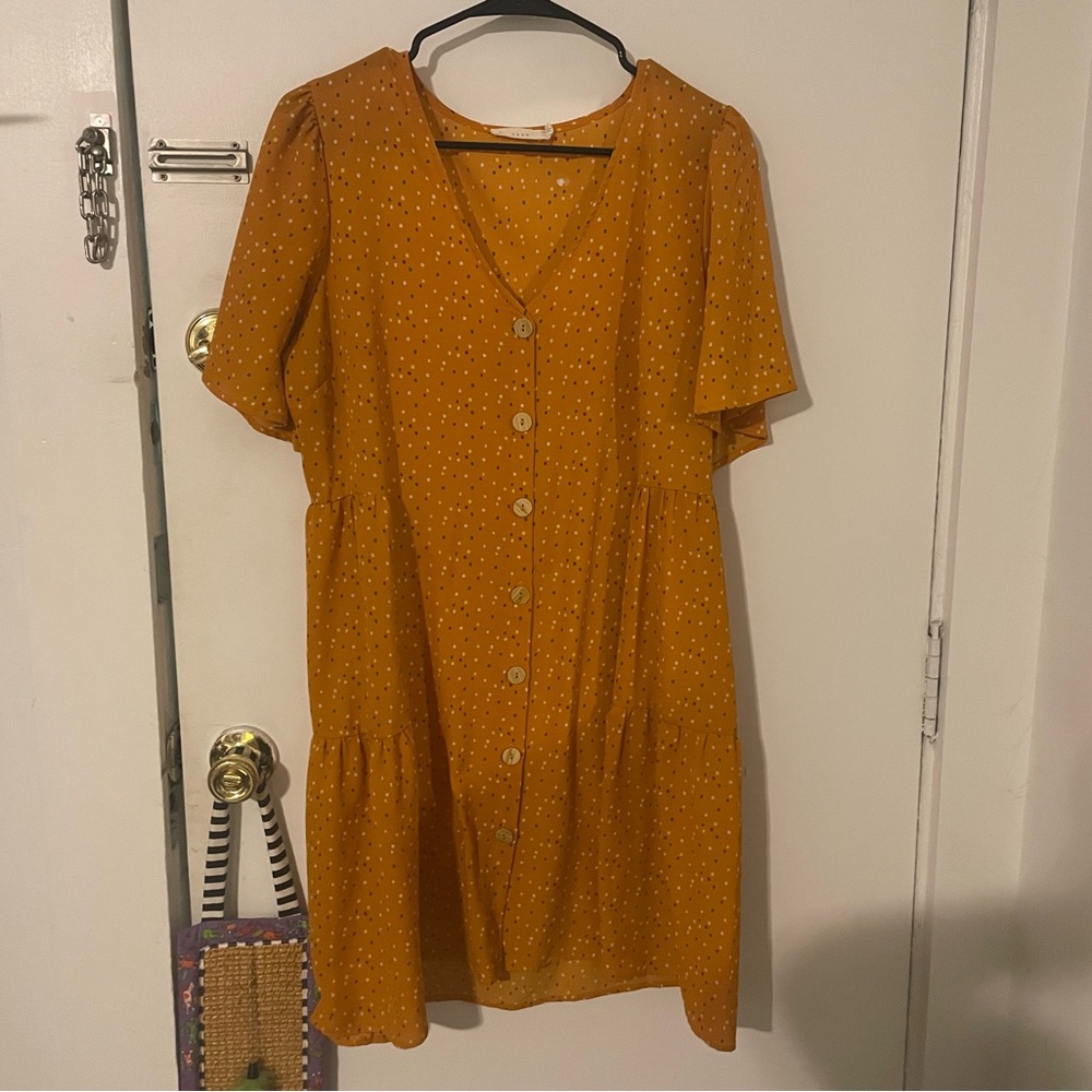 Lush Drop Waist Yellow Dress with Rainbow Polka Dots